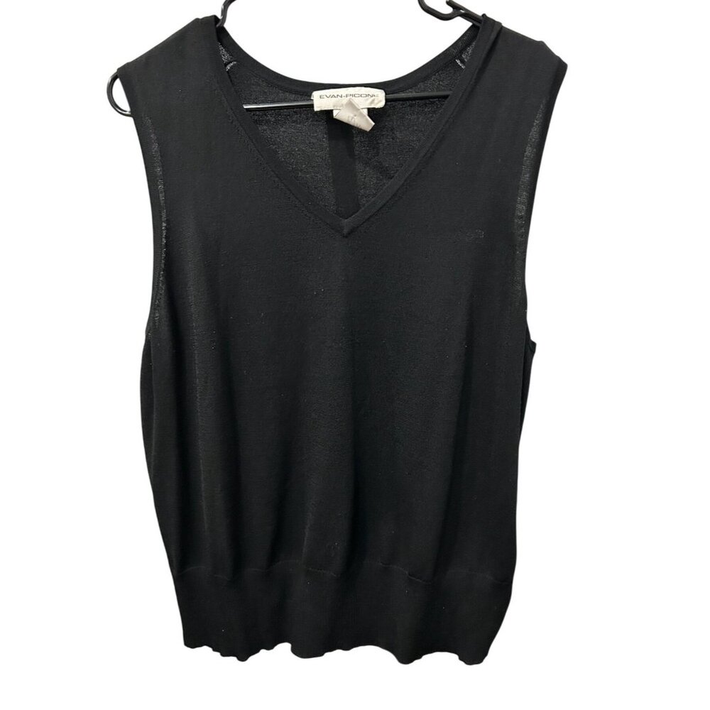 Evan-Picone Womens Black Sleeveless V-Neck Sweater Tank Top Sz 1X
